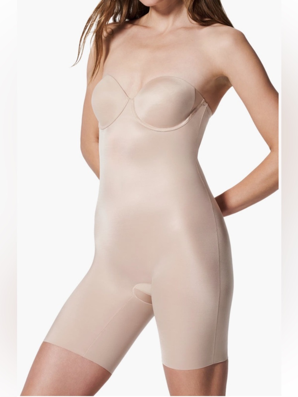 SPANX Strapless Nude Cupped Mid Thigh Bodysuit- XL
